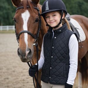 Girls Quilted Equestrian Riding Vest 10–12 NWT Black Pony Club Hunter Jumper